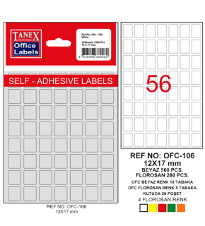 Tanex Ofis Etiketi Poşetli 12x17 MM Beyaz OFC-106 (1 Adet)