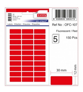 Tanex Ofis Etiketi Poşetli 12x30 MM Fosforlu Kırmızı OFC-107 (1 Adet)