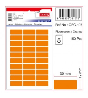 Tanex Ofis Etiketi Poşetli 12x30 mm Fosforlu Turuncu OFC-107 (1 Adet)