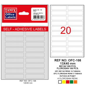 Tanex Ofis Etiketi Poşetli 13x40 MM Beyaz OFC-108 (1 Adet)