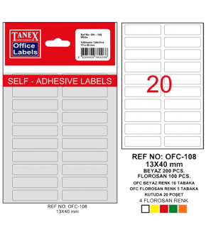 Tanex Ofis Etiketi Poşetli 13x40 MM Beyaz OFC-108 (1 Adet)