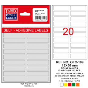 Tanex Ofis Etiketi Poşetli 13x50 MM Beyaz OFC-109 (1 Adet)