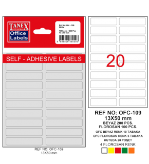 Tanex Ofis Etiketi Poşetli 13x50 MM Beyaz OFC-109 (1 Adet)