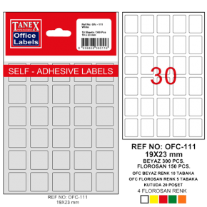 Tanex Ofis Etiketi Poşetli 19x23 MM Beyaz OFC-111 (1 Adet)