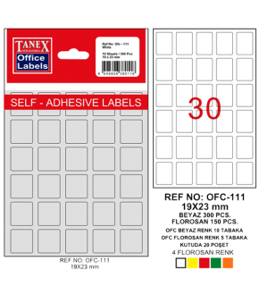Tanex Ofis Etiketi Poşetli 19x23 MM Beyaz OFC-111 (1 Adet)