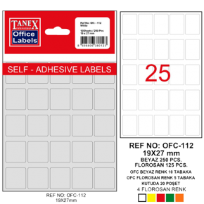 Tanex Ofis Etiketi Poşetli 19x27 MM Beyaz OFC-112 (1 Adet)
