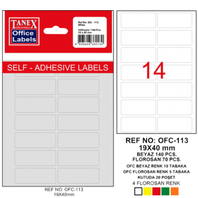 Tanex Ofis Etiketi Poşetli 19x40 MM Beyaz OFC-113 (1 Adet)