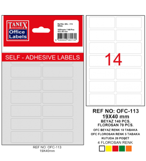 Tanex Ofis Etiketi Poşetli 19x40 MM Beyaz OFC-113 (1 Adet)