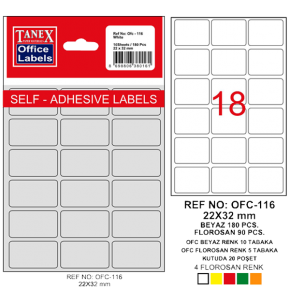 Tanex Ofis Etiketi Poşetli 22x32 MM Beyaz OFC-116 (1 Adet)