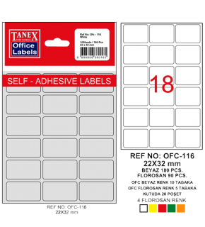 Tanex Ofis Etiketi Poşetli 22x32 MM Beyaz OFC-116 (1 Adet)