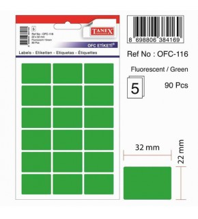 Tanex Ofis Etiketi Poşetli 22x32 MM Fosforlu Yeşil OFC-116