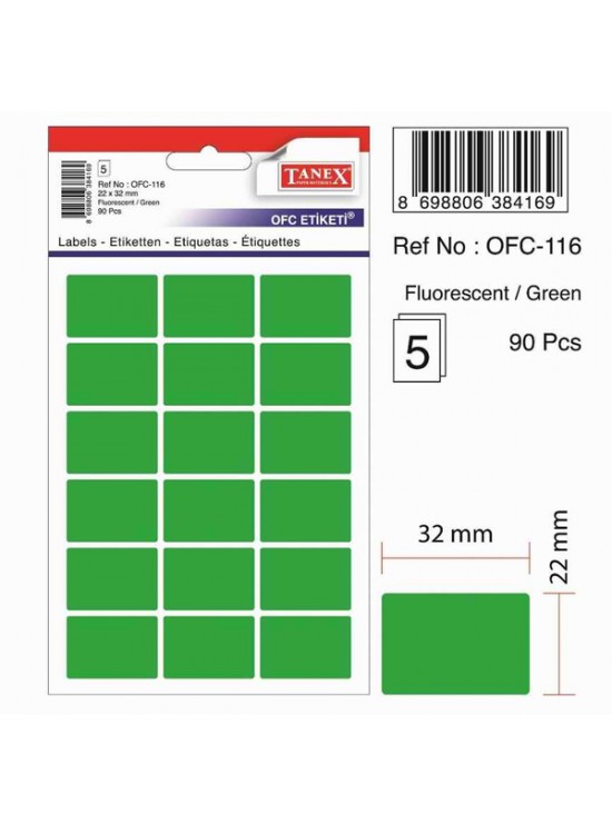 Tanex Ofis Etiketi Poşetli 22x32 MM Fosforlu Yeşil OFC-116 Tanex Ofis Etiketi Poşetli 22x32 MM Fosforlu Yeşil OFC-116