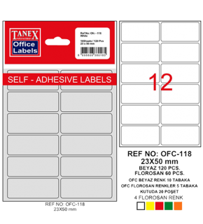 Tanex Ofis Etiketi Poşetli 23x50 MM Beyaz OFC-118 (1 Adet)