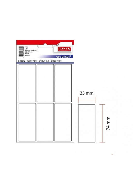 Tanex Ofis Etiketi Poşetli 33x74 MM Beyaz 192 Li OFC-119 (1 Adet) Tanex Ofis Etiketi Poşetli 33x74 MM Beyaz 192 Li OFC-119 (1 Adet)