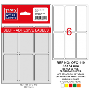 Tanex Ofis Etiketi Poşetli 33x74 MM Beyaz OFC-119 (1 Adet)