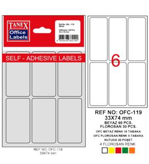 Tanex Ofis Etiketi Poşetli 33x74 MM Beyaz OFC-119 (1 Adet)
