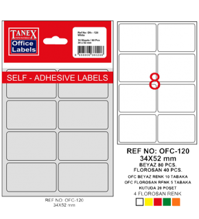 Tanex Ofis Etiketi Poşetli 34x55 MM Beyaz OFC-120 (1 Adet)