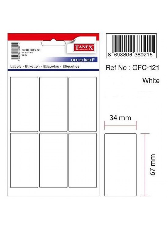 Tanex Ofis Etiketi Poşetli 34x67 MM Beyaz OFC-121 (1 Adet)