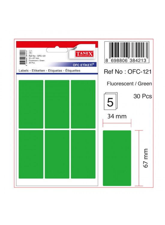 Tanex Ofis Etiketİ Poşetli 34x67 MM Yeşil OFC-121 (1 Adet)