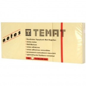 Temat Yapışkanlı Not Kağıdı 100 Yp Pastel Sarı 3x50x40 MM 11230 (1 Adet)