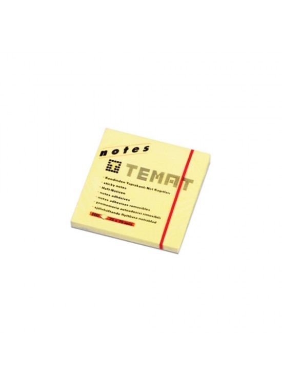 Temat Yapışkanlı Not Kağıdı 75x75 mm Pastel Sarı 10483 (1 Adet)