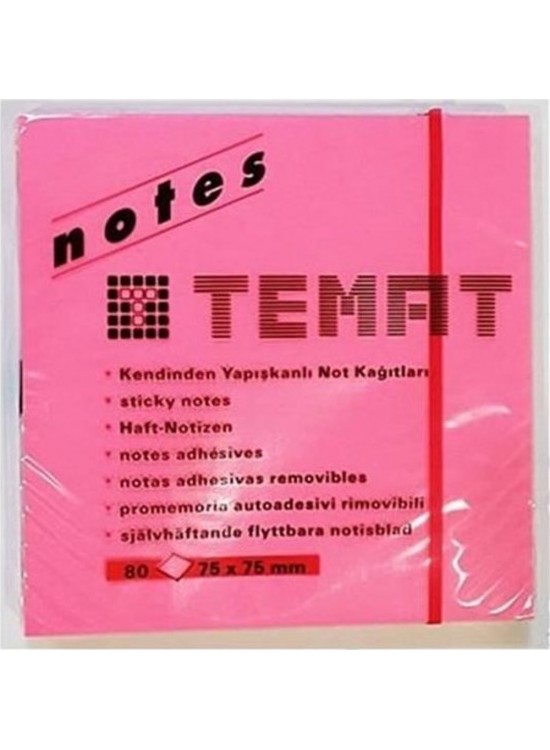 Temat Yapışkanlı Not Kağıdı Küp Fosforlu Renk 75x75 MM