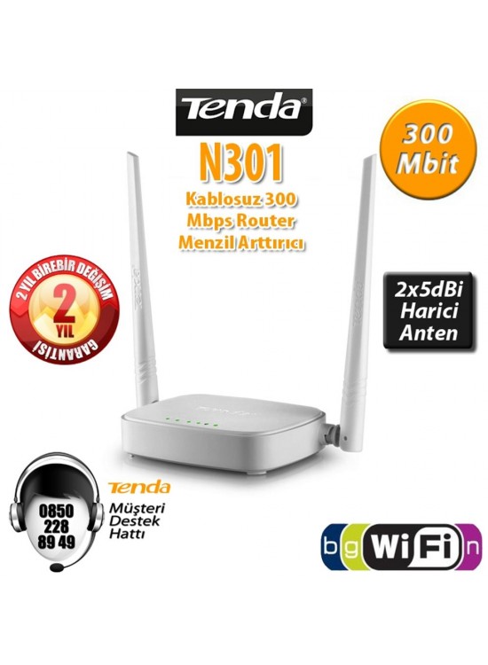 Tenda N301 300 Mbps 4 Port Router 2 Anten Tenda N301 300 Mbps 4 Port Router 2 Anten