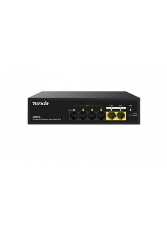 Tenda S106PC 6 Port 4 Port Poe+ 10-100 Mbps + 2 Port Uplink Switch Çelik Kasa Rack Mount Tenda S106PC 6 Port 4 Port Poe+ 10-100 Mbps + 2 Port Uplink Switch Çelik Kasa Rack Mount