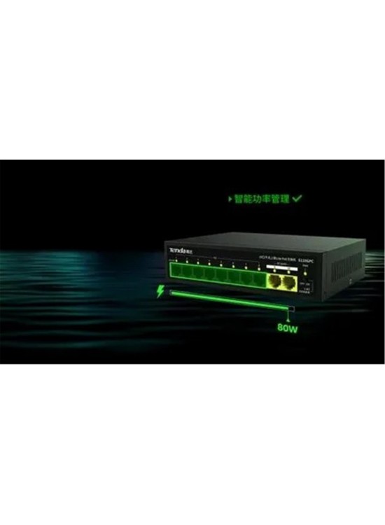Tenda S110GPC 10 Port 8 Port Poe+ 10-100 Mbps + 2 Port 10-100-1000 Uplink Switch Çelik Kasa