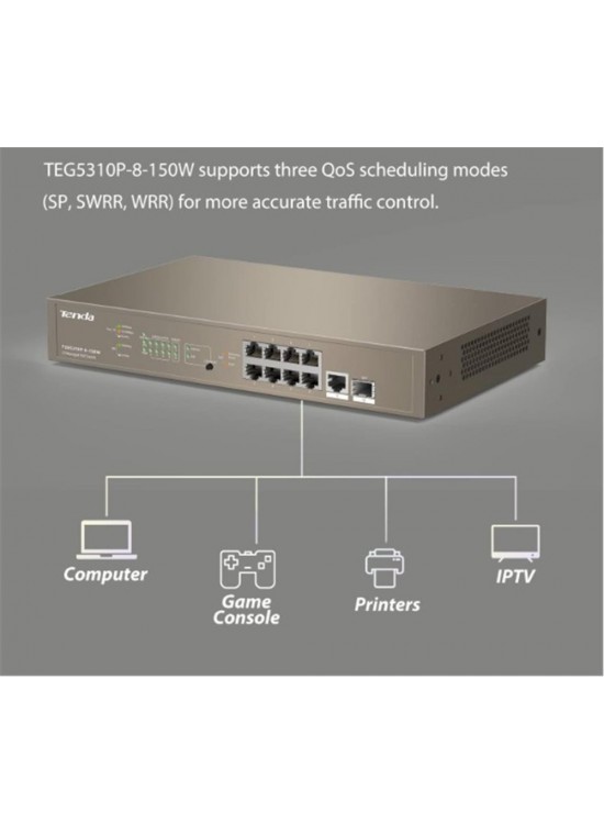 Tenda TEG5310P-8-150W SWT 9 10-100Mbps +1 Gigabit-SFP Slots Yönetilebilir Switch