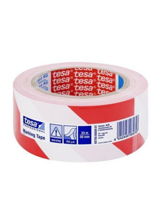 Tesa İkaz Bandı Yer İşaretleme Çizgili Kırmızı-Beyaz 33x50 60760-00092-15