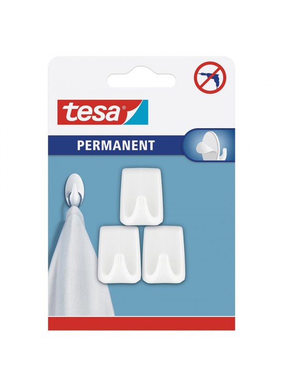 Tesa Permanent Askı Plastik Küçük Dikd. Beyaz 3adt 66606