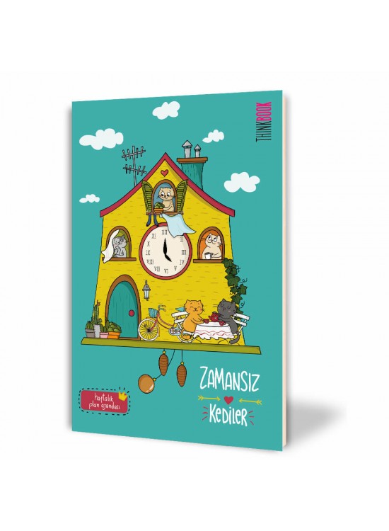 Thinkbook Zamansız Kedi Ajanda Saatli Köşk Zamansız 15x21,5