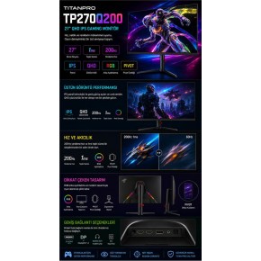 TITANPRO TP270Q200 27" 1MS 200Hz IPS QHD sRGB Gaming Monitör