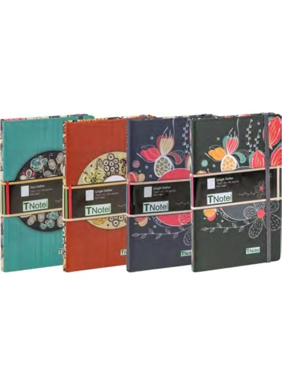 Tnote Ciltli Sert Kapak Defter (Kağıt Kaplı) 13x21 Cm 80 Sarı Syf Lastikli Çizgili