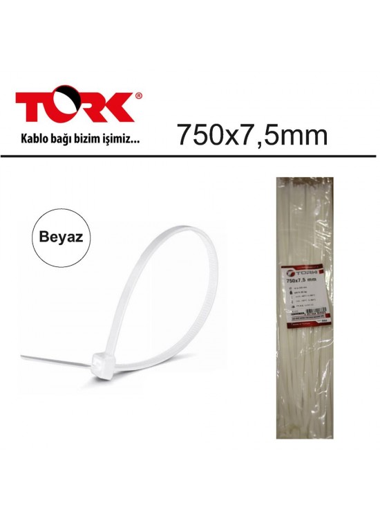 Tork TRK-750-7,5mm Beyaz 100lü Kablo Bağı