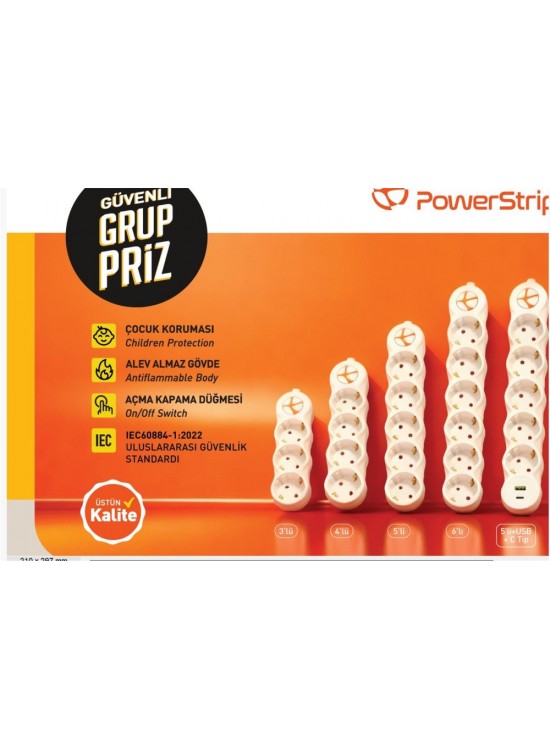 TUNCMATIK POWERSTRIP5 TSK19059 1,5m IEC 66884-1:2022 Standartı, FR(Alev Almaz)anahtarlı grup priz TUNCMATIK POWERSTRIP5 TSK19059 1,5m IEC 66884-1:2022 Standartı, FR(Alev Almaz)anahtarlı grup priz