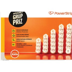 TUNCMATIK POWERSTRIP5 TSK19067 5m IEC 66884-1:2022 Standartı, FR(Alev Almaz)anahtarlı grup priz