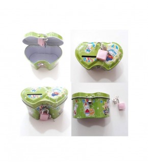 Tutku Metal Çift Kalpli Kilitli Kumbara