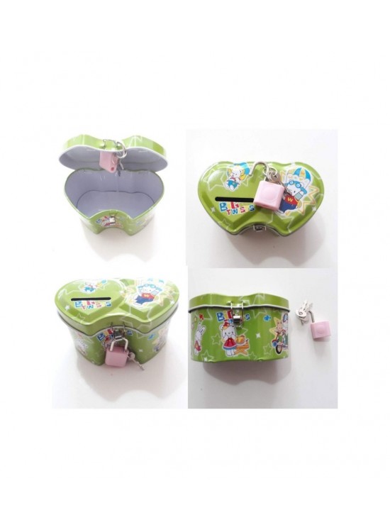 Tutku Metal Çift Kalpli Kilitli Kumbara