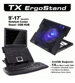 TX ACNBERGST  ErgoStand 14cm Led Fan'lı 5 KademeLİ 2xUsb 9"-17" Notebook Soğutucu-Stand