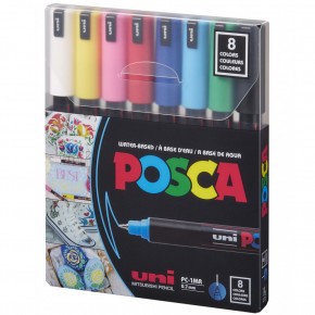 Uni-Ball Posca 0.7 Su Bazlı Poster Markörü Ana Renk 8 Li PC-1MR