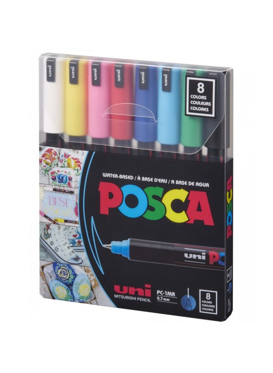 Uni-Ball Posca 0.7 Su Bazlı Poster Markörü Ana Renk 8 Li PC-1MR