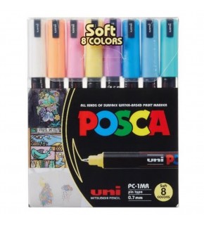 Uni-Ball Posca 0.7 Su Bazlı Poster Markörü Soft Renk 8 Li PC-1MR/8C