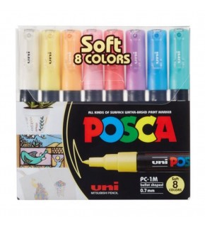 Uni-Ball Posca 0.7 Su Bazlı Poster Markörü Soft Renk 8 Li PC-1M/8C
