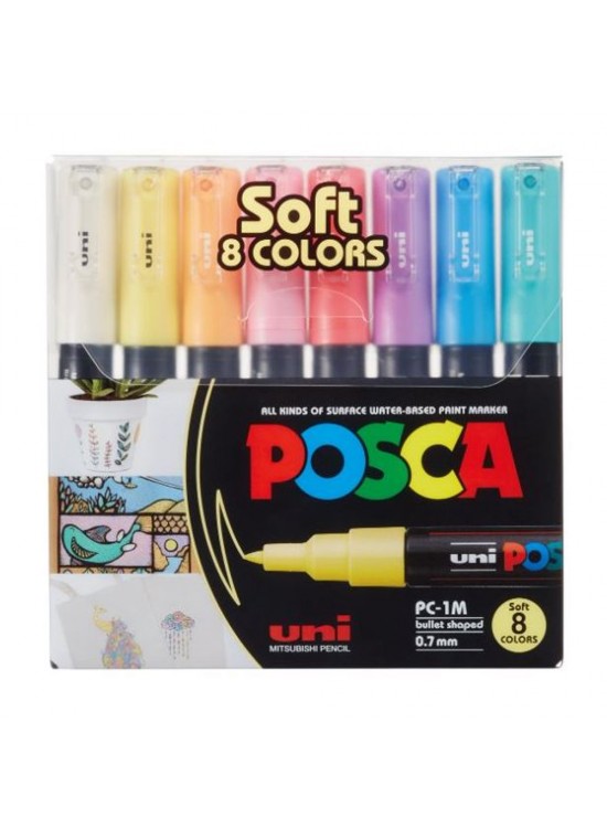 Uni-Ball Posca 0.7 Su Bazlı Poster Markörü Soft Renk 8 Li PC-1M/8C