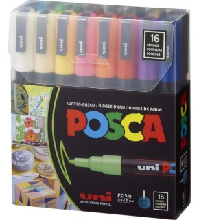 Uni-Ball Posca 0.9-1.3 Su Bazlı Boyama Markörü 16 Lı PC-3M/16C