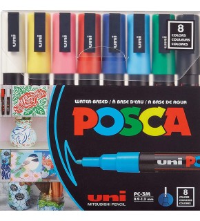 Uni-Ball Posca 0.9-1.3 Su Bazlı Poster Markörü Ana Renk 8 Li PC-3M/8C
