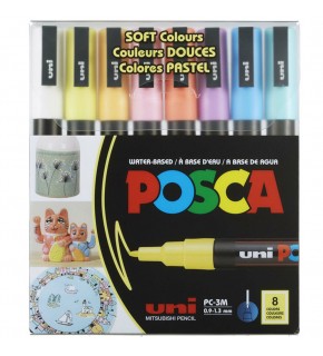 Uni-Ball Posca 0.9-1.3 Su Bazlı Poster Markörü Soft Renk 8 Li PC-3M/8C