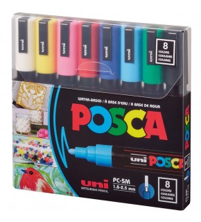 Uni-Ball Posca 1.8-2.5 Su Bazlı poster Markörü Anarenk 8 Li PC-5M/8C